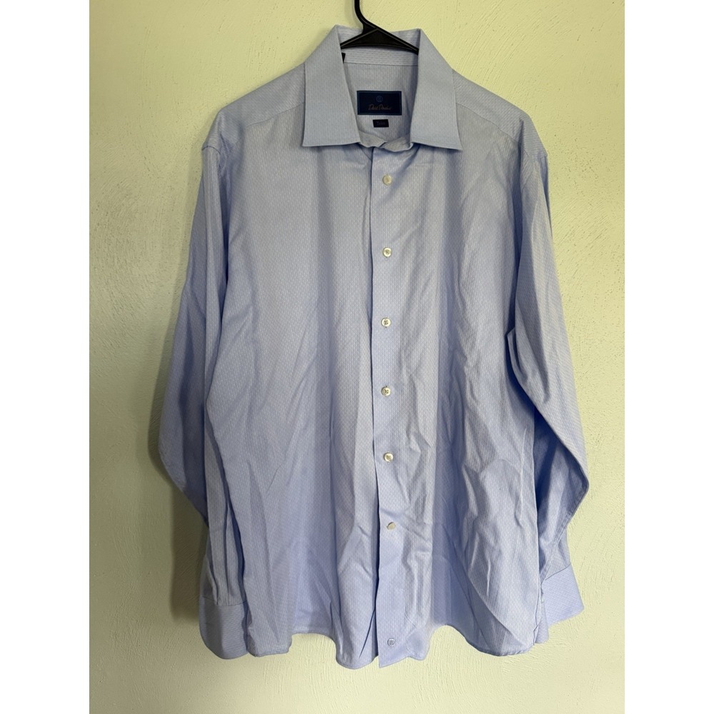 David Donahue Mens Blue Spread Collar Trim Fit Dress Shirt 17 34/35